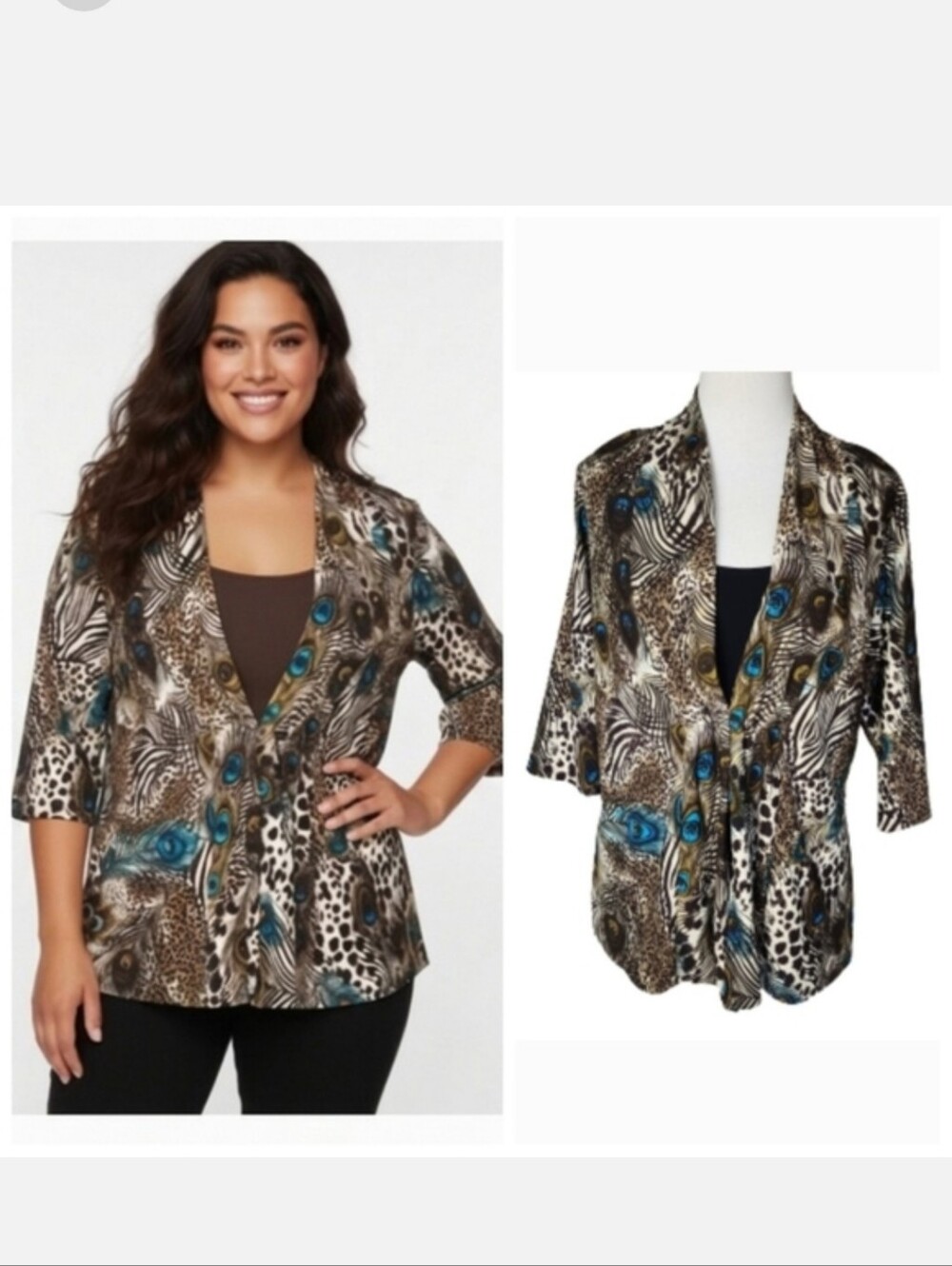 Notations women's plus size peacock print layered look blouse plus size 1X